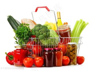购物筐里的蔬菜水果高清