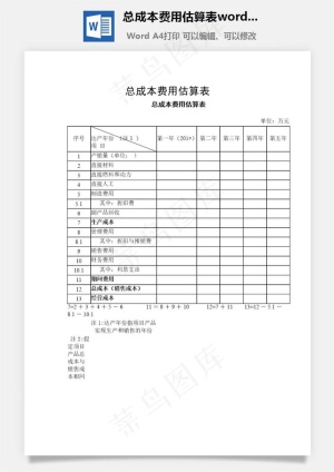 总成本费用估算表word文档