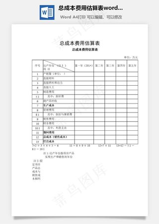 总成本费用估算表word文档