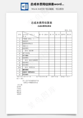 总成本费用估算表word文档
