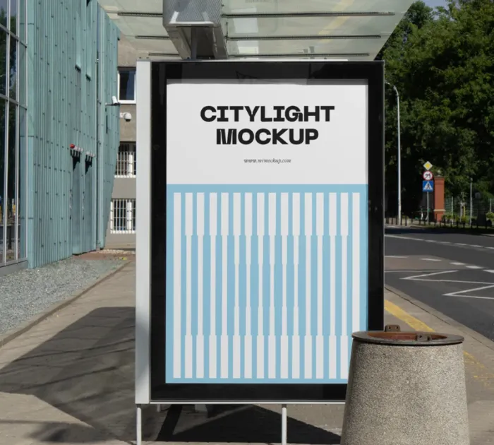 户外公交站台样机 站台广告样机psd模版下载