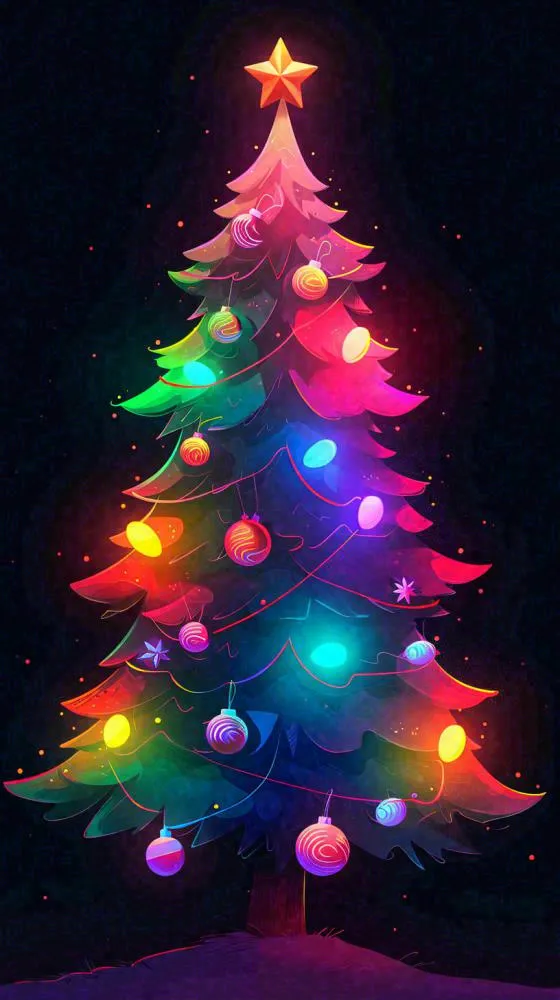 色彩缤纷圣诞树，暗黑彩色树，灯光闪耀(816x1456)