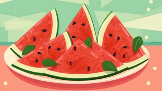 夏日西瓜切块装盘卡通插画素材