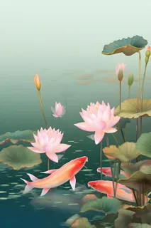 意境国潮荷花简约淡雅背景