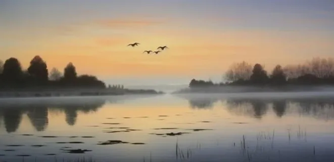 夕阳湖面倒影风光背景