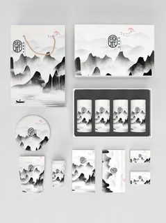 国风高档茶叶包装盒袋罐瓶LOGO标贴展示VI智能贴图样机PSD素材