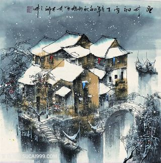 工笔画水乡水墨风景画装饰画