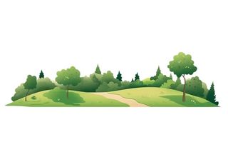 春夏大自然绿色草丛树山免抠