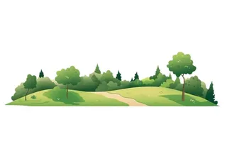 春夏大自然绿色草丛树山免抠