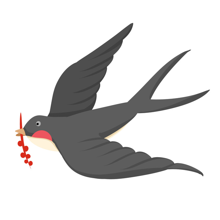 水彩手绘春季春天柳树柳条枝条小鸟小燕子元素PSD设计素材PNG图片