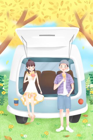 卡通温馨浪漫2月14七夕520情侣拥抱情人节主题插画海报PSD素材