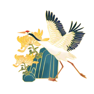 国潮仙鹤插画免扣素材设计素材