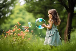 小女孩在公园玩泡泡摄影图