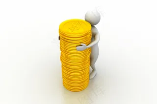 抱着金色钱币的3D小人图片