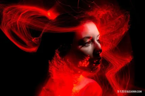 抽象红色光线描绘的女性脸部