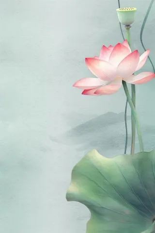 青色国风简约淡雅荷花背景