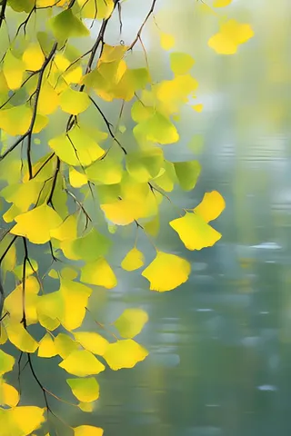 秋叶黄色树枝虚化背景
