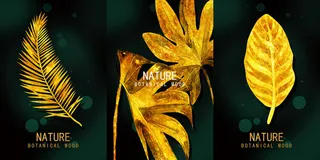 现代三联金色叶子装饰画