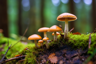 生长在苔藓的蘑菇摄影图