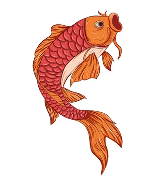 手绘烫金国潮中国风卡通锦鲤鱼金鱼插画装饰元素PSD设计素材