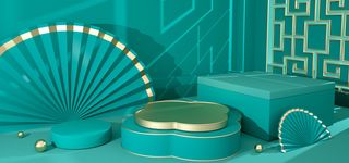 中国风国潮电商促销首页海报C4D背景图3D场景立体设计PSD素材模板