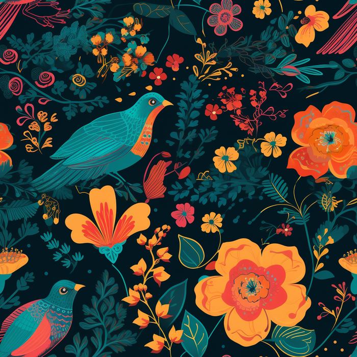 花鸟图，插画风格，无缝贴图，素材