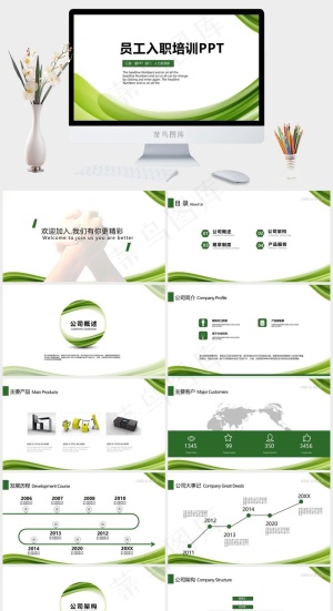 绿色简约新员工入职培训PPT模板预览图