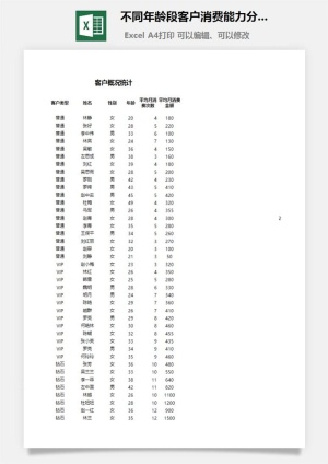 不同年龄段客户消费能力分析excel模板预览图