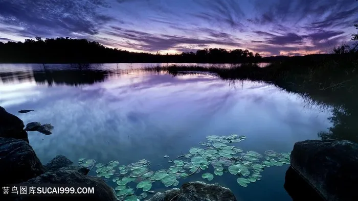 黄昏美景湖畔风景画壁纸