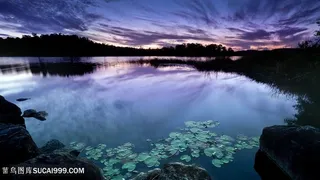 黄昏美景湖畔风景画壁纸