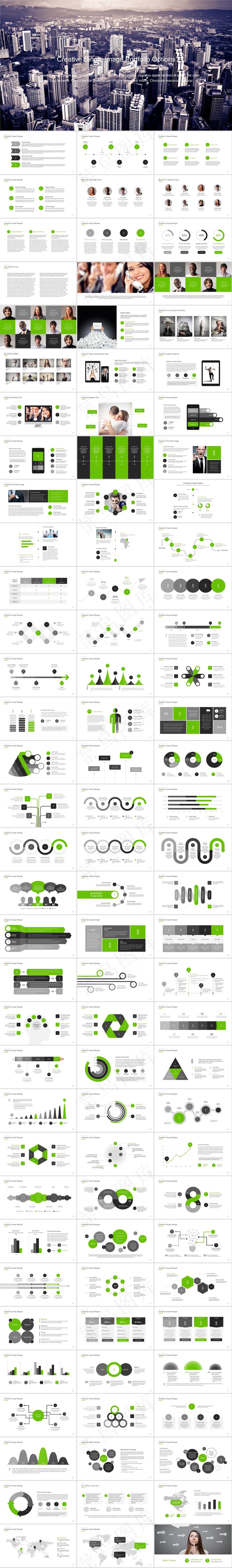 绿灰扁平小清新欧美范大气商务工作总结报告ppt模板（100P）