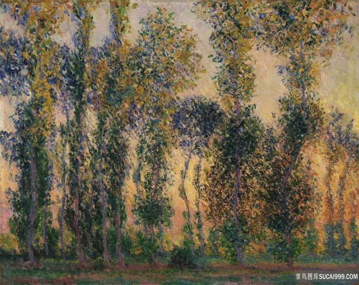 吉维尼的杨树油画风景画