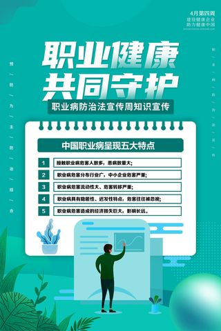 蓝色职业健康共同守护竖版海报