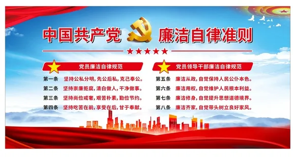 廉洁自律准则党建展板