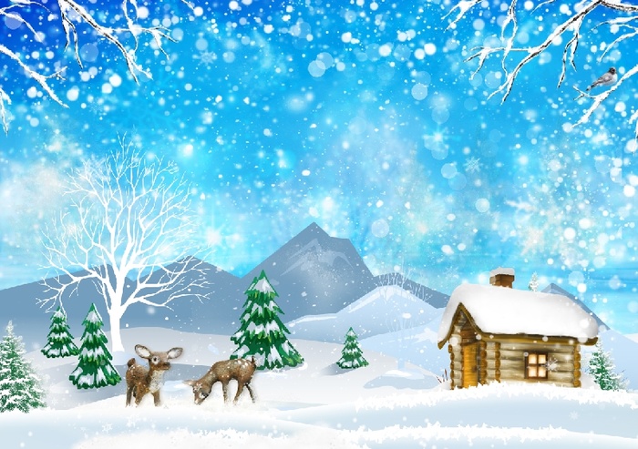 圣诞节白色雪花风景背景墙