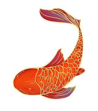 手绘烫金国潮中国风卡通锦鲤鱼金鱼插画装饰元素PSD设计素材