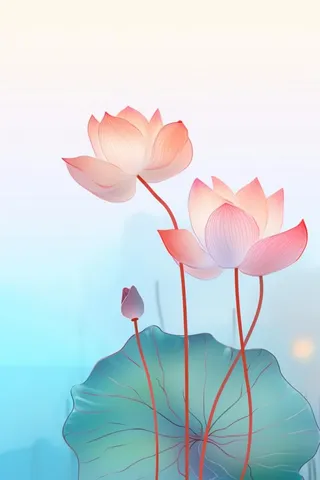 简约清新淡粉色荷花背景