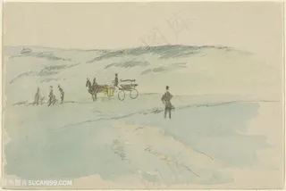 唯美水墨行人风景画装饰画