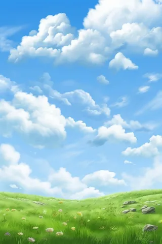 春天的蓝天白云草原很美背景图
