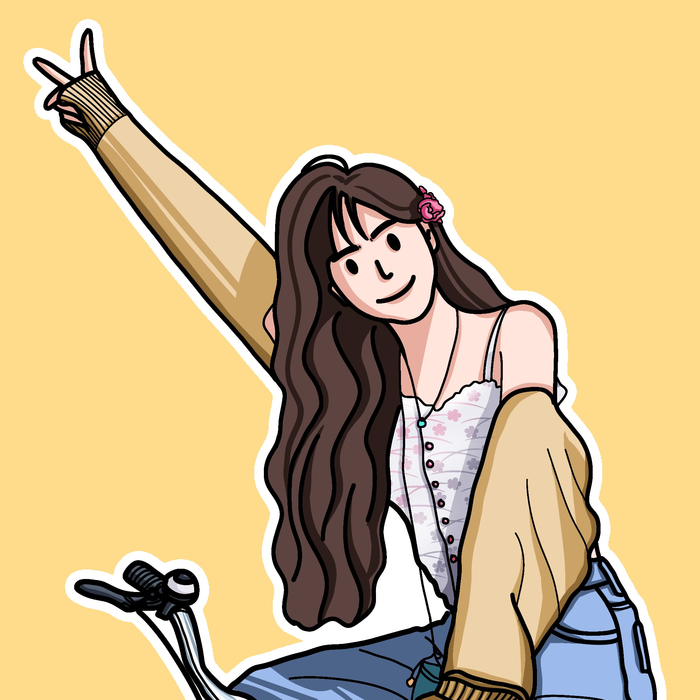 黄色简约平涂女孩
