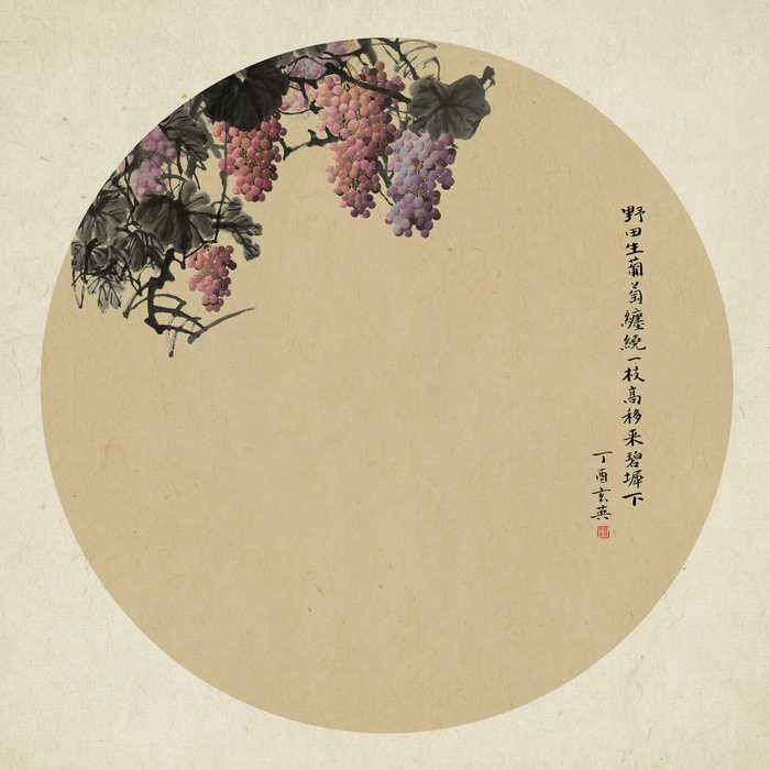 新中式复古水墨花枝圆圈背景