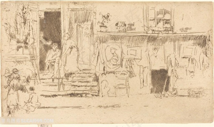 惠斯勒素描乡村街道艺术挂画