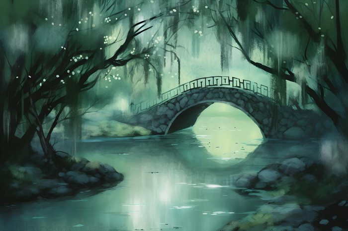 古风淡雅柳叶树青色空灵背景