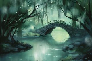 古风淡雅柳叶树青色空灵背景