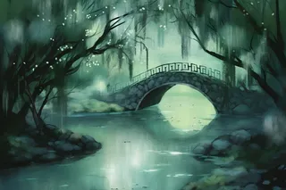 古风淡雅柳叶树青色空灵背景