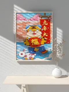 2022新年可爱卡通虎年国潮风海报