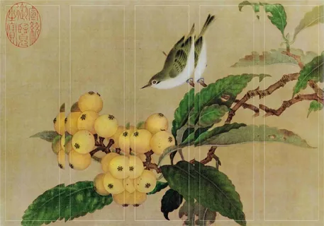 古风  屏风 背景墙画 复古 墙 枇杷  古风  屏风 背景墙画 复古 墙 枇杷