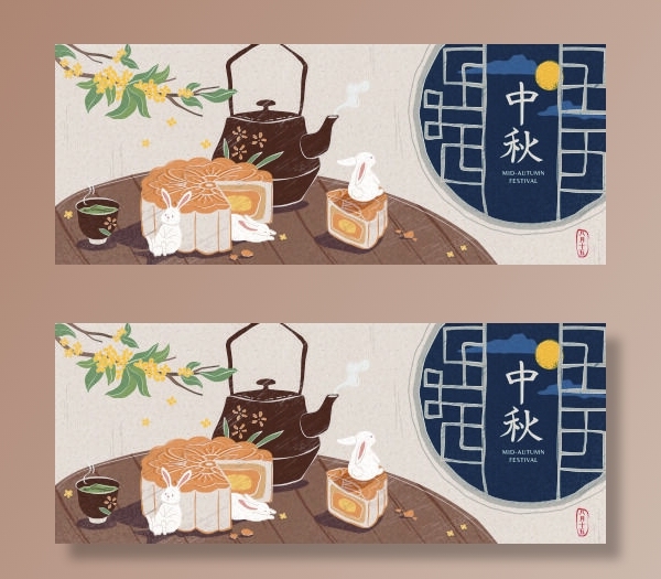 设计中秋节背景风景 eps,ai矢量模版下载