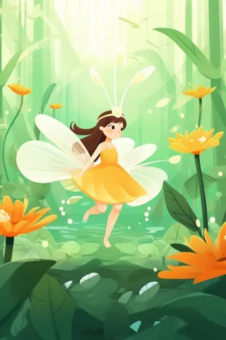 清新鲜花蝴蝶仙女精灵插画背景