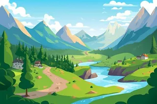 自然景色清新扁平插画背景